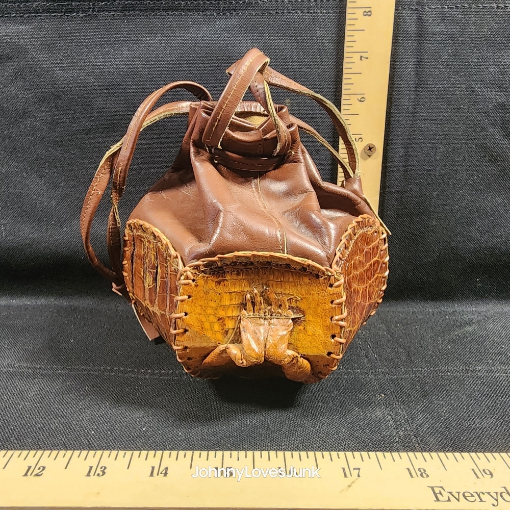 Vintage Handcrafted Leather Alligator Foot Leg Purse Satchet Pillow Bag